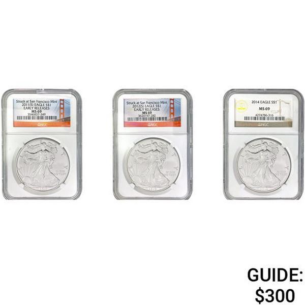 2011-2014 Silver Eagle [3] NGC MS69