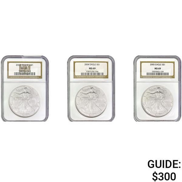 [3] 2003-2005 Eagle Silver $1 NGC MS69