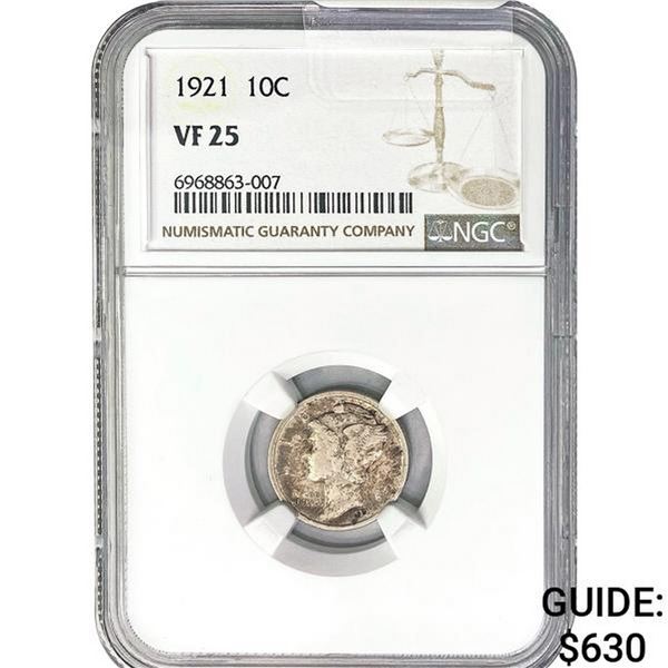 1921 Mercury Dime NGC VF25