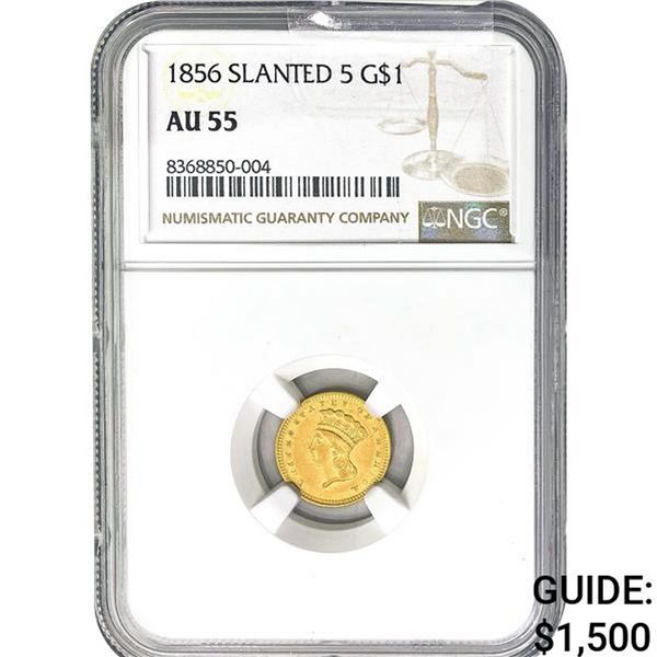 1856 Slanted 5 G$1 NGC AU55
