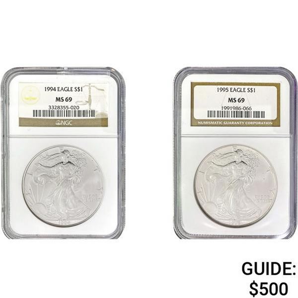 1994/1995 Silver Am. Eagle $1 NGC MS69 [2]