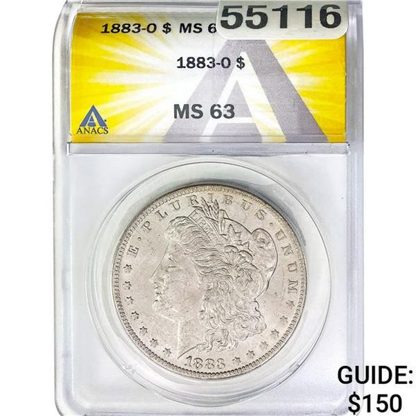 1883-O Morgan Silver Dollar ANACS MS63