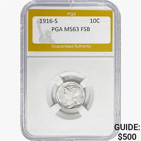 1916-S Mercury Silver Dime PGA MS63 FSB