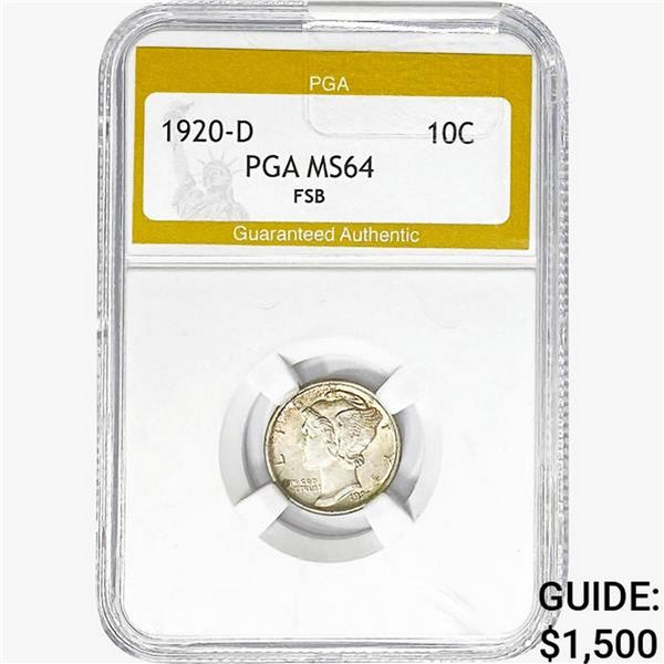 1920-D Mercury Silver Half Dime PGA MS64 FSB