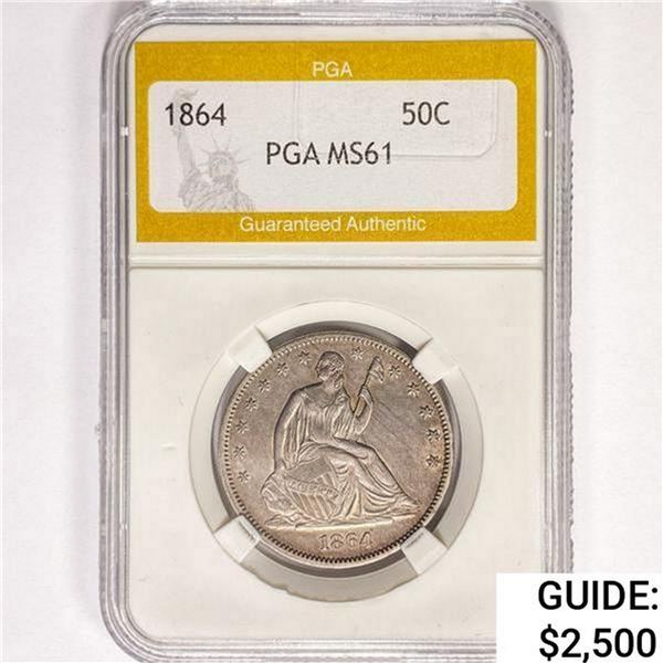 1864 Seated Liberty Half Dollar PGA MS61