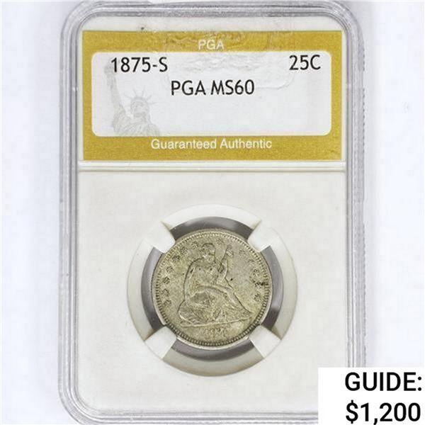 1875-S Seated Liberty Quarter PGA MS60