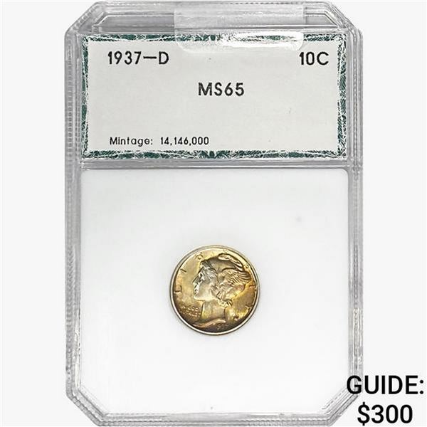 1937-D Mercury Silver Dime PCI MS65