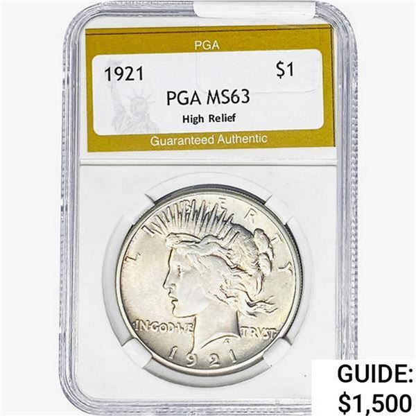 1921 Silver Peace Dollar PGA MS63 HR