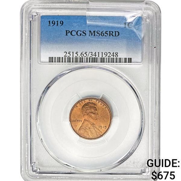 1919 Lincoln Cent PCGS MS65RD