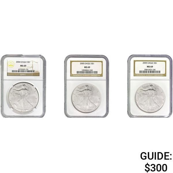 [1] 2004/[2] 2005 Am. Silver Eagles $1 NGC MS69