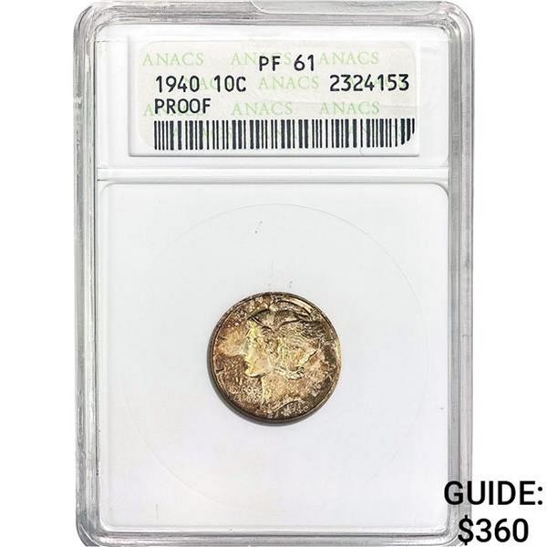 1940 10C Mercury Dime ANACS PF61