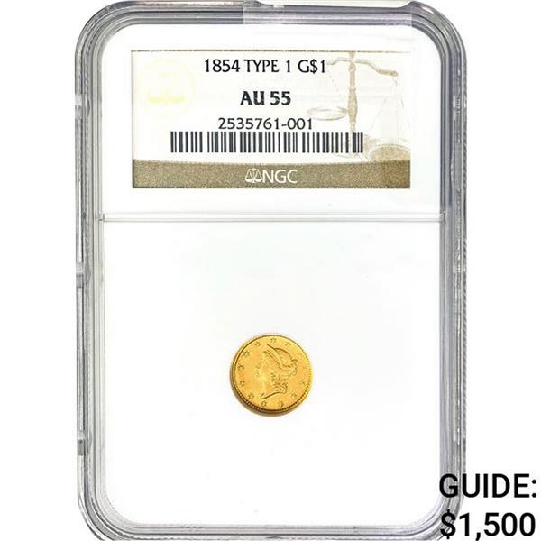 1854 Type 1 Gold Dollar NGC AU55