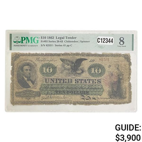 1862 $10 LEGAL TENDER USN PMG VERY GOOD-8