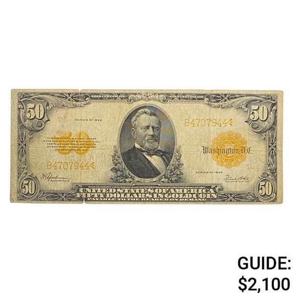 1922 $50 "GRANT" GOLD CERTIFICATE VERY FINE