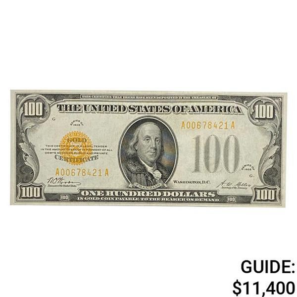 1928 $100 GOLD CERTIFICATE NOTE UNCIRCULATED