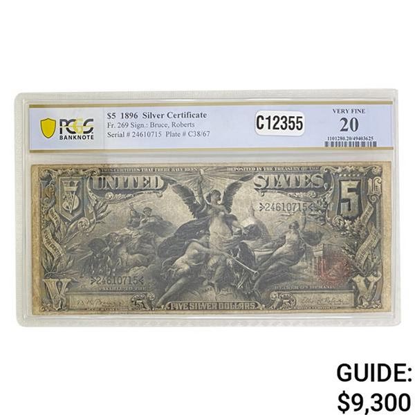 1896 $5 "EDUCATIONAL" SILVER CERT PCGS VF-20