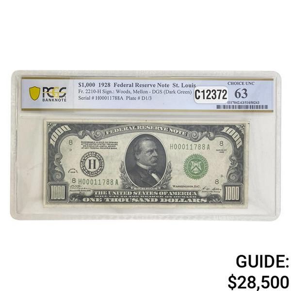 1928 $1,000 FRN ST. LOUIS, MO PCGS UNCIRCULATED-63