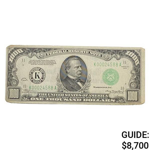 1934 $1,000 FRN DALLAS, TX EXTREMELY FINE