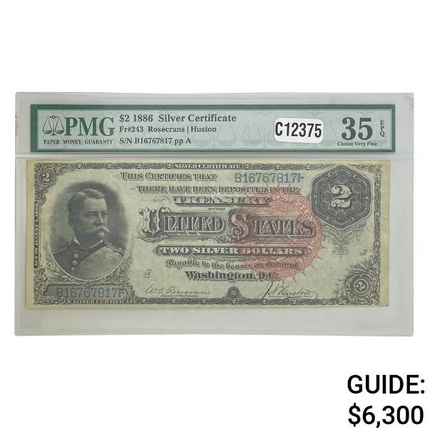 1886 $2 "HANCOCK" SILVER CERTIFICATE PMG VF-35EPQ