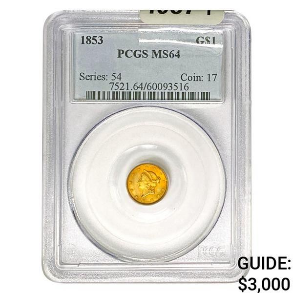 1853 Rare Gold Dollar PCGS MS64