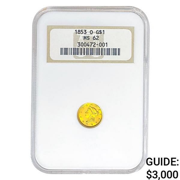 1853 Rare Gold Dollar NGC MS62