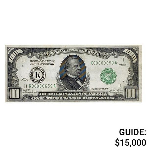 1928 $1,000 FRN *LOW #659* DALLAS, TX EXTREMELY FINE