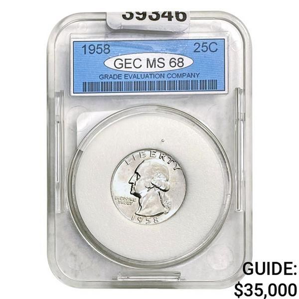 1958 25C Washington Quarter GEC MS68