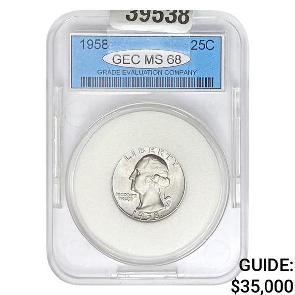 1958 25C Washington Quarter GEC MS68