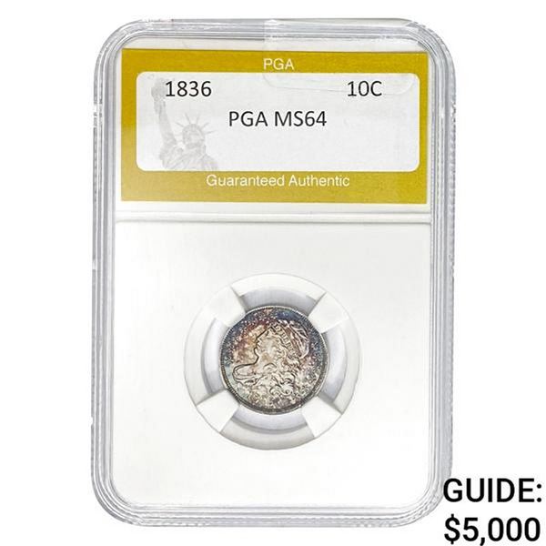 1836 10C Capped Bust Dime PGA MS64