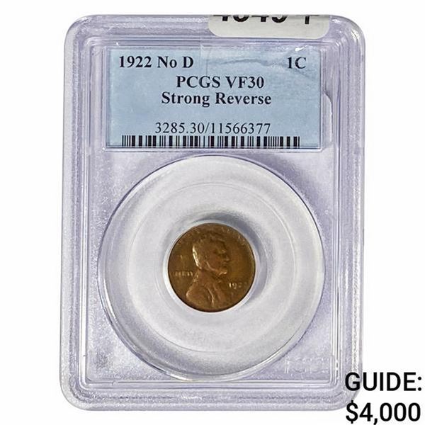 1922 No D Wheat Cent PCGS VF30 Strong Reverse