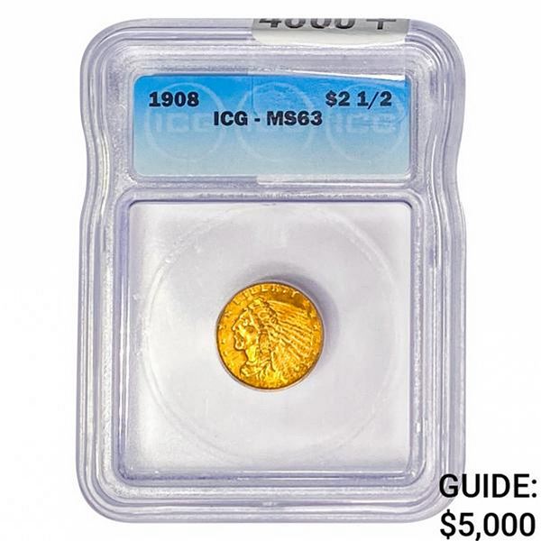 1908 $2.50 Gold Quarter Eagle ICG MS63
