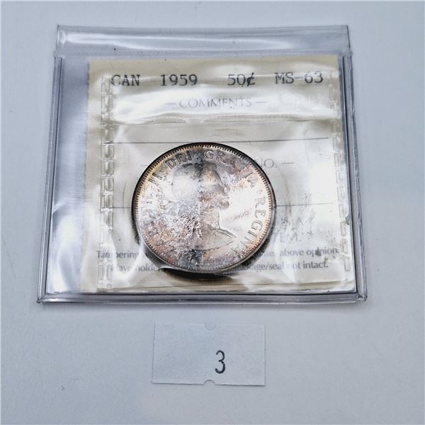 ICCS Graded MS-63 1959 Canadian Fifty Cent Silver Coin