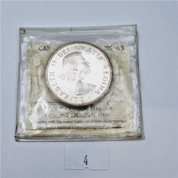 ICCS Graded MS-63 1956 Heavy Cameo Canadian Fifty Cent Silver Coin