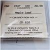 Image 3 : ICCS Graded AU-58 1947 Canadian Ten Cent Silver Coin