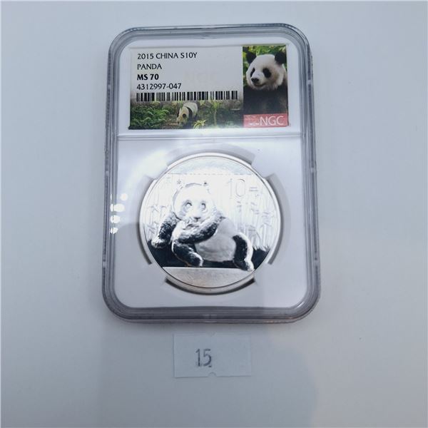 PCGS Graded MS70 2015 China 10 Yuan Panda 1 oz Silver Coin