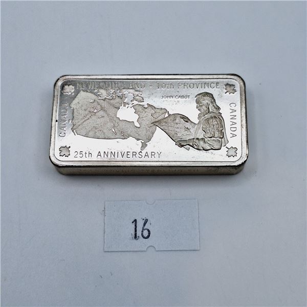 Dominion Day 1974 1000 Grain Sterling Silver Bar 65.7g