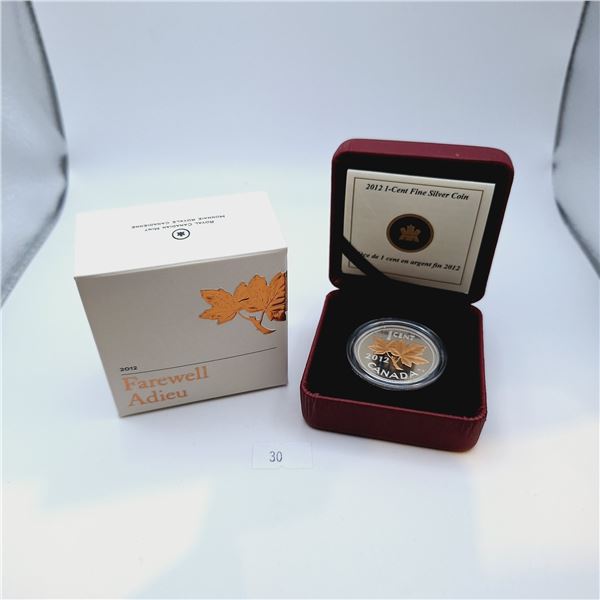 RCM 2012 1-Cent Fine Silver Coin - Farewell to the Penny 15.87g 99.99% Silver