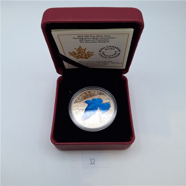RCM 2016 $20 Fine Silver Coin - The Mountain Bluebird 31.39g 99.99% Silver