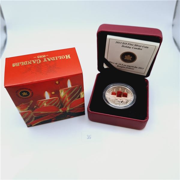 RCM 2013 $10 Fine Silver Coin - Holiday Candles 15.87g 99.99% Silver