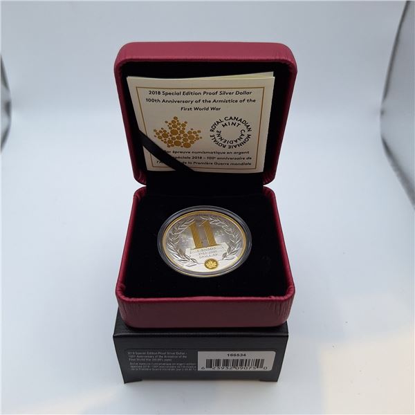 RCM 2018 Proof Silver Dollar - 100th Anniversary of the First World War 23.17g 99.99% Silver