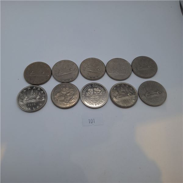 Ten Canadian One Dollar Coins
