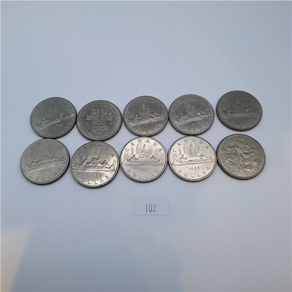 Ten Canadian One Dollar Coins