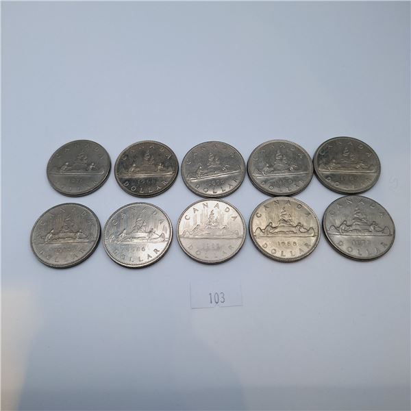 Ten Canadian One Dollar Coins
