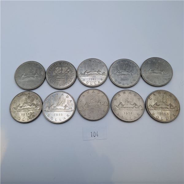 Ten Canadian One Dollar Coins