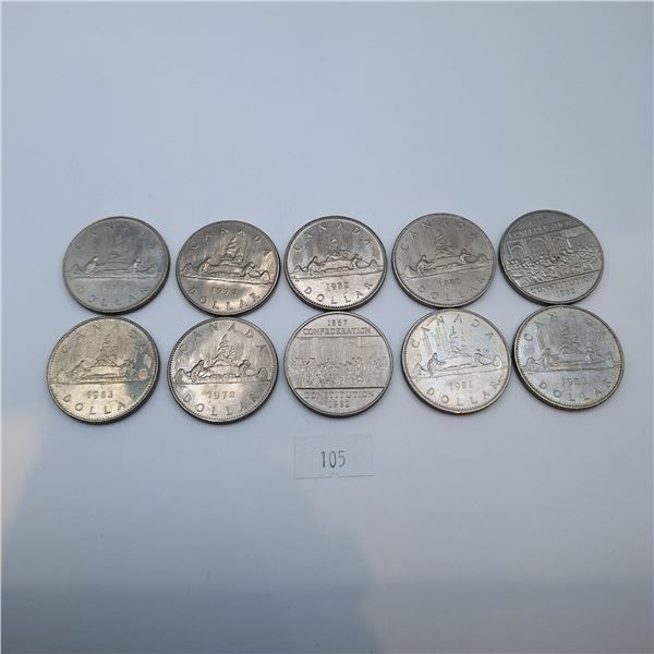 Ten Canadian One Dollar Coins