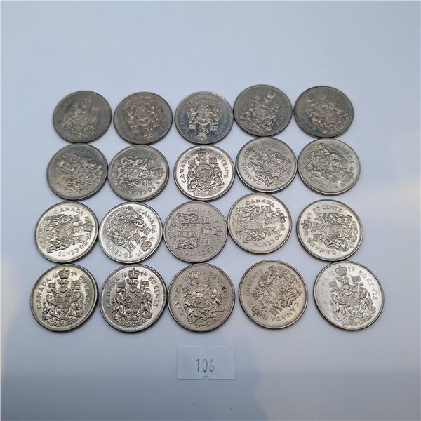 Twenty Canadian Fifty Cent Coins