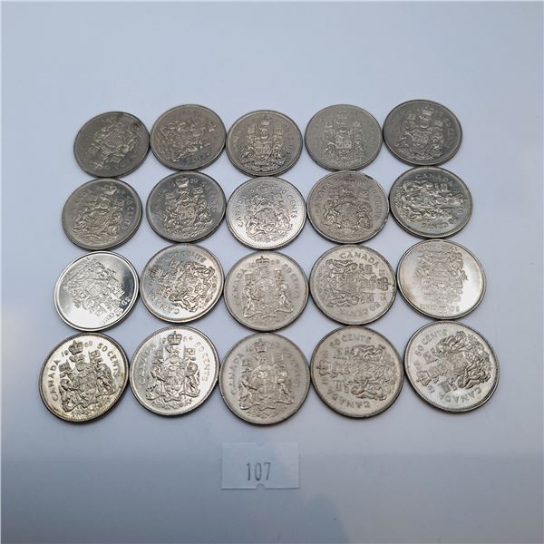 Twenty Canadian Fifty Cent Coins