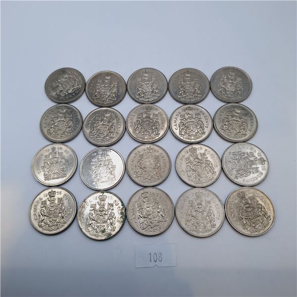 Twenty Canadian Fifty Cent Coins