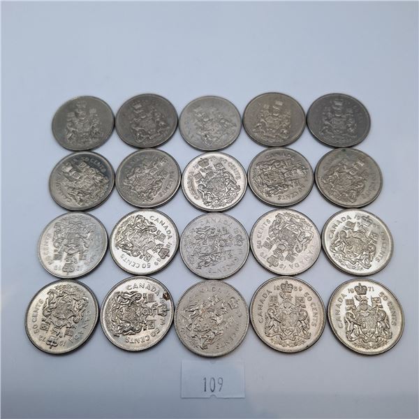 Twenty Canadian Fifty Cent Coins