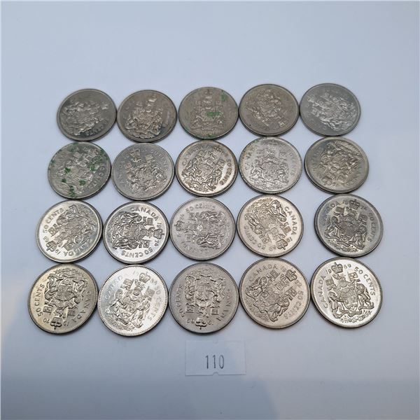 Twenty Canadian Fifty Cent Coins